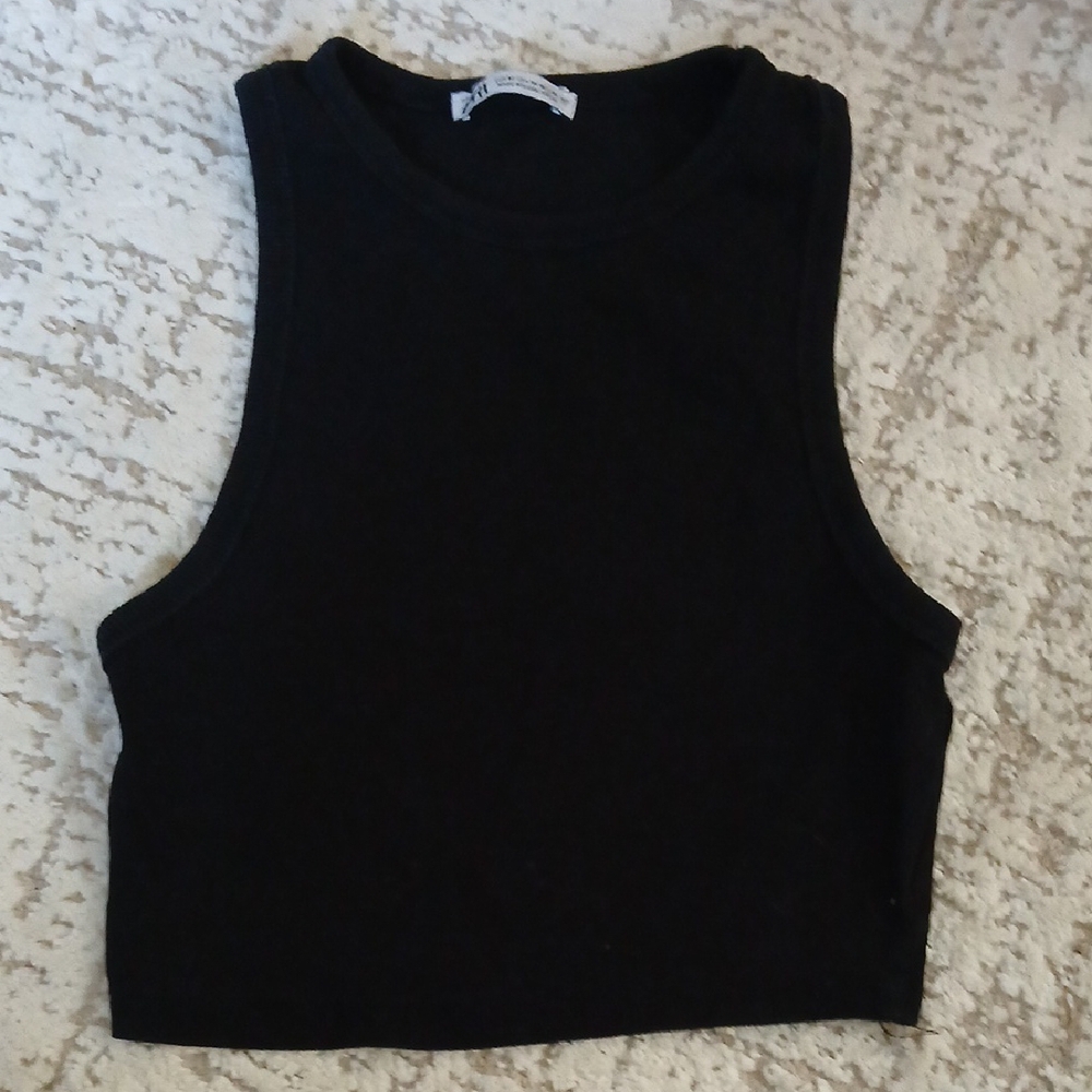 Zara Ribbed Black Sleeveless Crop Top